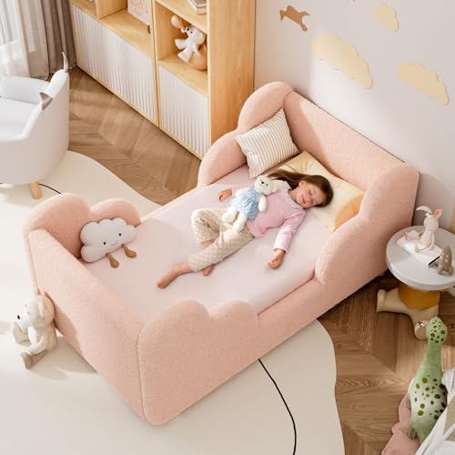 Meulbaty Kinderbett 70x140, Wolkenweicher Kinderbettrahmen, Kinderbetten mit extrabreitem Schutz für Mädchen und Jungen (ohne Matratze), Rosa
