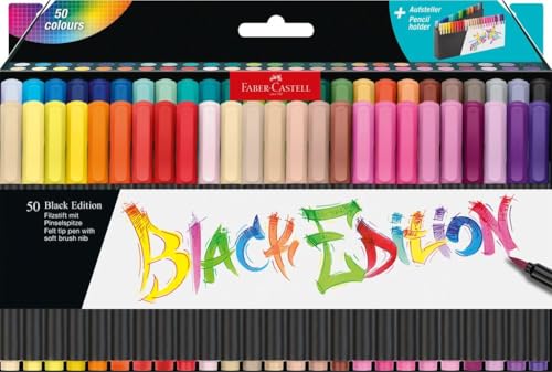 Faber-Castell 116454 - Etuihalter 50 Pinselstifte Black Edition sortiert - farblich sortiert