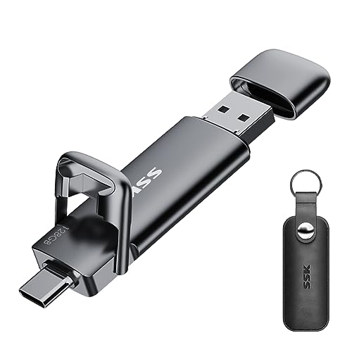 SSK USB C Externe SSD Stick 128GB, bis zu 550 MB/s Extreme schneller Festplatte, Dual-USB Typ C + USBA USB3.2Gen2 Speicherstick für Android-Telefon, Laptop, Tablet, Mac