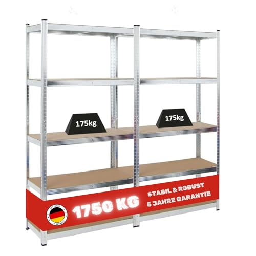 PROREGAL 2X Schwerlastregal Gorilla | HxBxT 180x90x40cm | Fachlast 175kg | Verzinkt | Garagenregal Kellerregal Werkstattregal Lagerregal Steckregal