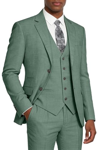 Elionm Anzug für Herren, schmale Passform, formelle Herrenanzüge, 3-teilig, Jacke, Weste, Hose, Hochzeit, Abschlussball, Herren-Smoking-Anzug-Set, Dunkelgrün, L