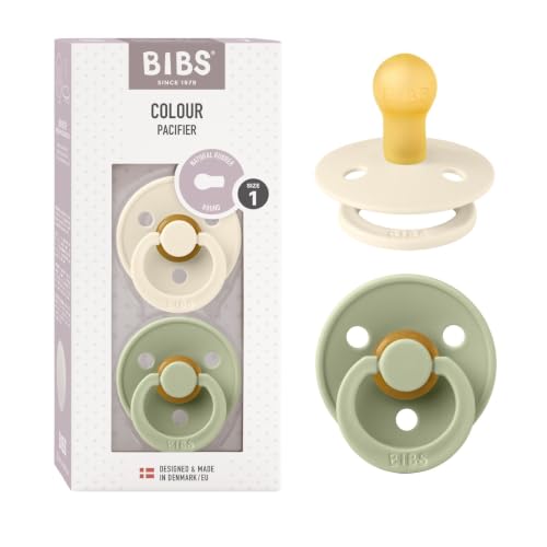 BIBS Colour Schnuller, 0-6 Monate, 2er-Pack, Runder Sauger, Ivory/Sage