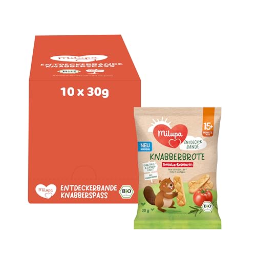 Milupa Entdeckerbande – Knabberbrote Tomate-Rosmarin – Ab 15+ Monaten – 10 x 30 g