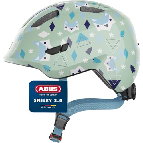 ABUS Kinderhelm Smiley 3.0 - Fahrradhelm mit tiefer Passform, kindergerechten Designs & Platz für einen Zopf - für Mädchen und Jungs - Hellgrün mit Muster, Größe S