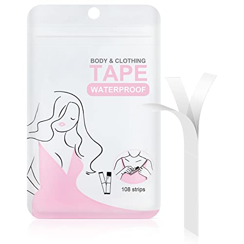 flintronic 108 Stück Fashion Body Tape, doppelseitiges Klebeband für den Körper, unsichtbar, modisch, Beauty-Tape, Klebeband für Kleidung, Kleid, Secret Bra (85 x 12 mm)