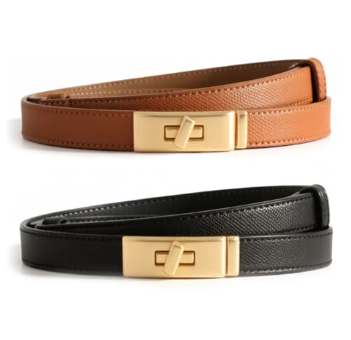 THALASIENE 2 PCS Damen Gürtel Set,Hochwertige Ledergürtel für Damen,Dupes Schmaler Skinny Belt mit Drehverschluss,Verstellbare Taillengürtel für Kleider & Jeans