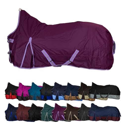 RL24 - Weidedecke High Neck Basicline 600D – Regendecke & Übergangsdecke – wasserdichte Outdoordecke mit Kreuzbegurtung – Pferdedecke in Lila – Größe 135cm (Polarfleecefutter)