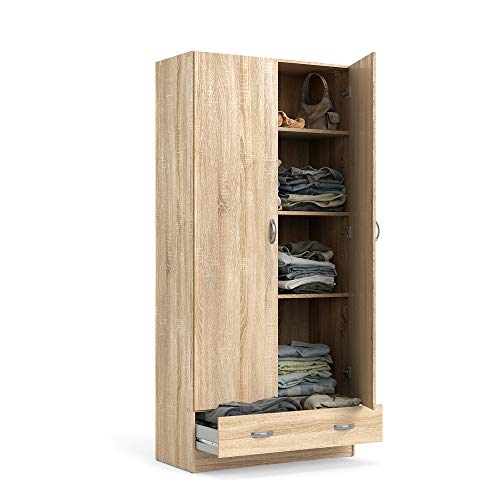 Dmora Kleiderschrank mit zwei Türen und einer Schublade, Eichenfarbe, 79 x 35 x H171 cm