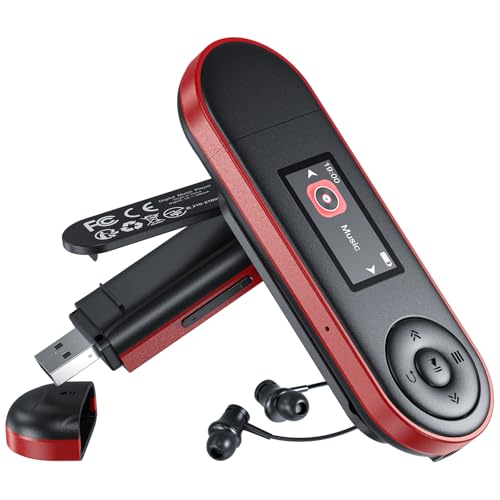 64GB MP3 Player mit Bluetooth 5.3, USB Plug & Play, Nur 28g, Physische Tasten für Blindbedienung, Clip für Sport & Laufen, Ordnerwiedergabe, FM Radio, Sprachaufnahme