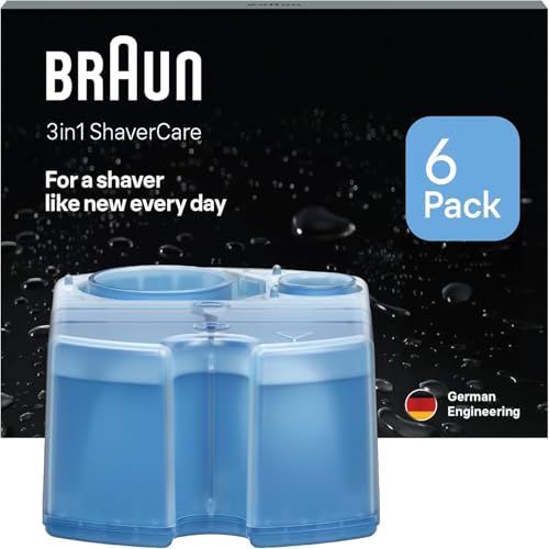 Braun 3-in-1 ShaverCare Reinigungskartuschen für Reinigungsstationen – ORIGINAL Kartuschen – Reinigt Rasierer 10x besser als Wasser, Scherkopfreiniger, Entfernt Haare und Hautpartikel – 6er Pack