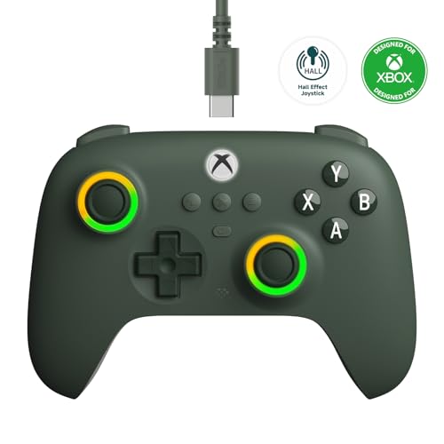 8bitdo Ultimate C Wired Controller for Xbox, RGB Lighting Fire Ring and Hall Effect Joysticks, Compatible with Xbox Series X|S, Xbox One, Windows 10/11 - Officially Licensed (Dark Green)