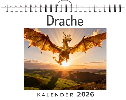 Drache: Wandkalender 2026, Kalender DIN A4 quer, Monatskalender im Querformat mit Kalendarium, das perfekte Geschenk