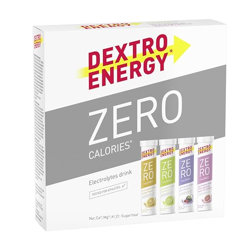 Dextro Energy Elektrolyte ohne Zucker Mix Pack 4 Sorten, 4x20 Tabletten (4er Pack) - Berry, Lemon, Orange und Pink Grapefruit + Koffein Flavour