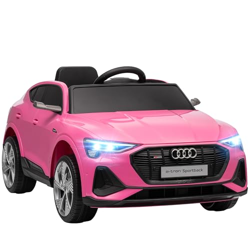 HOMCOM Elektro Kinderauto 12V Elektrofahrzeug Audi E-tron Elektroauto mit Fernbedienung, Sicherheitsgurt, Musik (MP3/USB/TF), Kinderfahrzeug für Kinder 3-5 Jahre, 3-5 km/h, Rosa