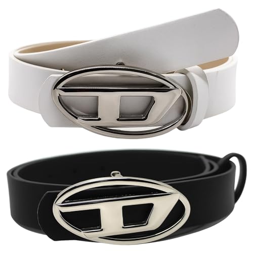 Diesel Gürtel, Y2K Accessoires, 2er Set Gürtel Für Damen Und Herren, Stilvoller Bund Für Jeans Und Hosen, Ideal Für Büro Und Freizeit, Schwarz Und Weiß, 2.8 * 105 Cm