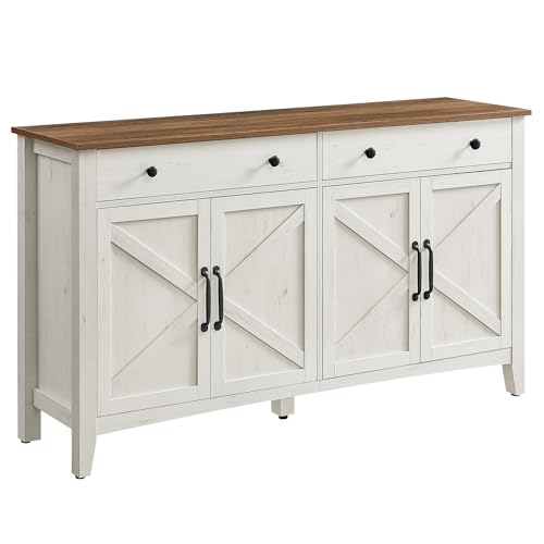 VASAGLE Küchenschrank, Sideboard mit Schubladen, Aufbewahrungsschrank mit Türen, verstellbare Ablage, Landhausstil, für Wohnzimmer Küche Esszimmer, 40 x 140 x 80 cm, vintageweiß-honigbraun BBK381W02