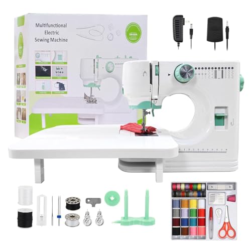 Multifunktionale elektrische Nähmaschine für Anfänger, 12 Stichmuster, Ein-Klick-Einfädelung, Gleichstrombetrieb, mit Verlängerungstisch und Zubehörset