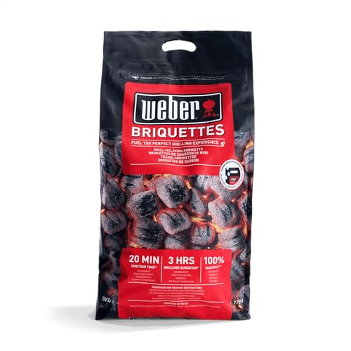 Weber Grill-Briketts (8kg Sack), für Lange und konstante Glut, ideal für längeres Grillen des Grillguts, 100% natürliches Holz, EU-Produkt, nachhaltig gewonnen, FSC Zertifiziert (1759180)