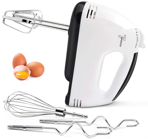 Elektrischer Handmixer – 7-stufiger Mixer Elektrischer Schneebesen mit 5 Edelstahl-Zubehörteilen, Turbo-Boost/Selbststeuerung der Geschwindigkeit + Auswurftaste Lebensmittelmixer für Kuchen und Eier