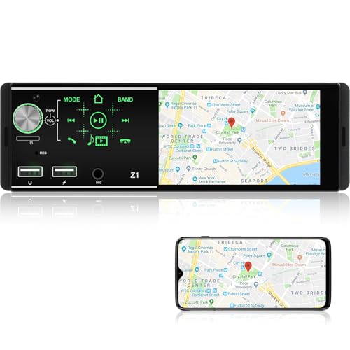 1DIN Autoradio mit 4,1 Zoll Touchscreen - Einzel-DIN FM Autoradio mit Bluetooth 5.0 - Unterstützt Mirror Link, Rückfahrkamera, TF-Karte/USB-Stick/AUX-Eing