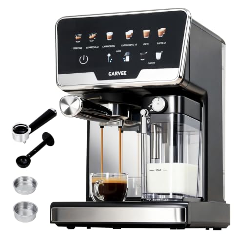 Siebträgermaschine 20 Bar Mit Doppelboiler, Auto-Milchaufschäumer & Selbstreinigung, 1450W Espressomaschine Mit 2L Wassertank & 500ml Milchtank, 6 Programmen & Handmodus Für Cappuccino Latte Espresso
