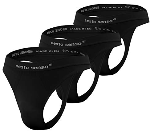 sesto senso Herren Nahtlos String Sexy Thong 3 Pack G-Strings Tanga L/XL Schwarz
