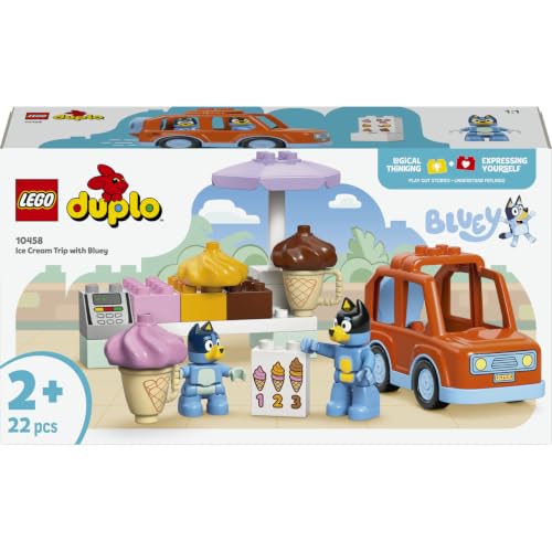 LEGO DUPLO Bluey: Ausflug zur Eisdiele mit Bluey 10458 | Spielzeug ab 2 Jahren für Jungen und Mädchen, Spielzeug-Auto und 2 Minifiguren, Geschenk für Kinder, 22 Teile