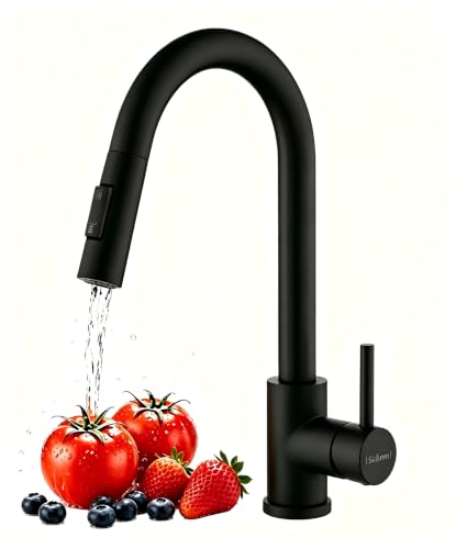 Wasserhahn Küche Schwarz,Hochdruck Küchenarmatur mit Herausziehbarer Brause,Ausziehbar Armatur Küche 360° Drehbar,Zwei Sprühfunktionen Edelstahl Mischbatterie Küche