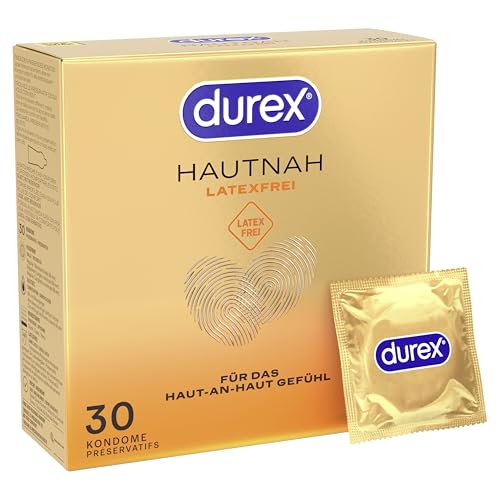 Durex Hautnah Latexfrei Kondome - Latexfreie Kondome aus Real-Feel-Material & mit anatomischer Easy-On-Form - Ohne Latex - 30er Pack (1 x 30 Stück)