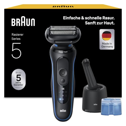 Braun Rasierer Herren Elektrisch Series 5, 52-B7000cc, Blau - Kabelloser Elektrorasierer, Barttrimmer mit 50 Min. Akku, Wasserdicht, Made in Germany, Inkl. 4in1 SmartCare Center
