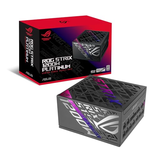 ASUS ROG Strix 1200W Platinum Gaming Netzteil (Vollmodulares ATX Netzteil, GaN-MOSFET, 80+, patentiertes GPU-First, Cybenetics Zertifizierung, ATX 3.1, PCIE 5.1, 12V-2x6 Connector)