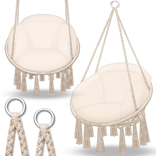 tillvex Hängesessel mit großem Kissen 200kg zum Aufhängen | Hängestuhl Indoor & Outdoor | Hängekorb wetterfest | Schaukelkorb