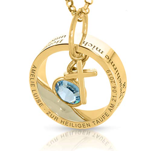 Taufring Gravur Taufkette Gold Kreuz Taufspruch Kommunion Silberkette Name Taufschmuck Mädchen Junge zur Taufe Geschenk Paten Geburtsstein | HANDMADE IN GERMANY