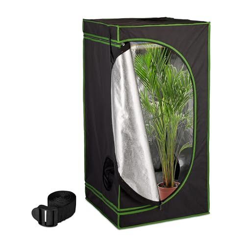 Relaxdays Growzelt, HxBxT: 120x60x60 cm, reflektierende Innenfolie, lichtundurchlässig, Indoor Zuchtzelt, schwarz/grün