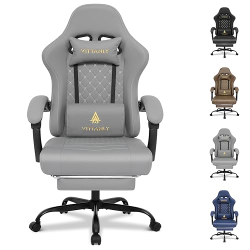 Vittanly Gaming Stuhl mit Federsitzkissen, Gaming Chair, Grau
