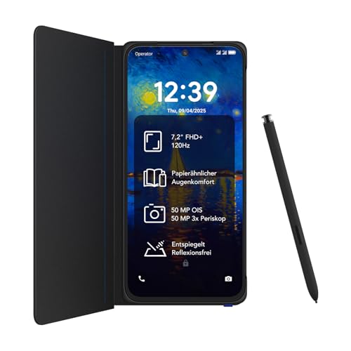 TCL NXTPAPER 60 Ultra 5G Android-Smartphone,7,2 Zoll FHD+ 120 Hz NXTPAPER Display,12 GB RAM + 512 GB ROM,Smartphone mit Augenschutz,5200-mAh-Akku,Nebula Black, mit Klappdeckel und Stift