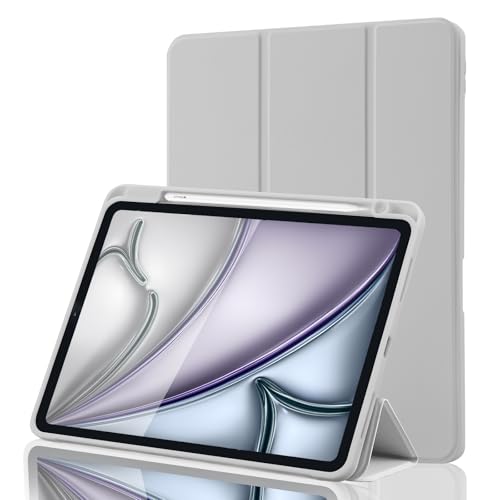 Hülle für iPad Air 11 Zoll M4 2026/M3 2025/M2 2024, iPad Air 5/4 2022/2020 10,9 Zoll mit Stifthalter, Magnet-Trifold Hülle mit iPencil 2. Gen Aufladen, Auto Schlafen/Wachen, TPU Schutz, Grau