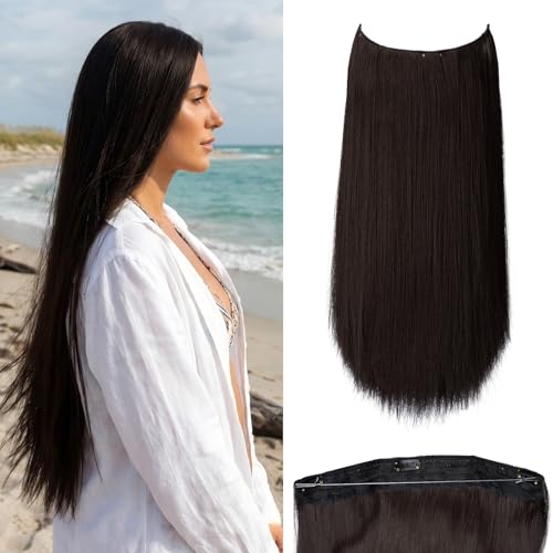 JJstar Unsichtbare Draht Haarverlängerung mit 3 Clips 50 cm Glatt Synthetische Hochtemperaturfaser Extensions für Damen