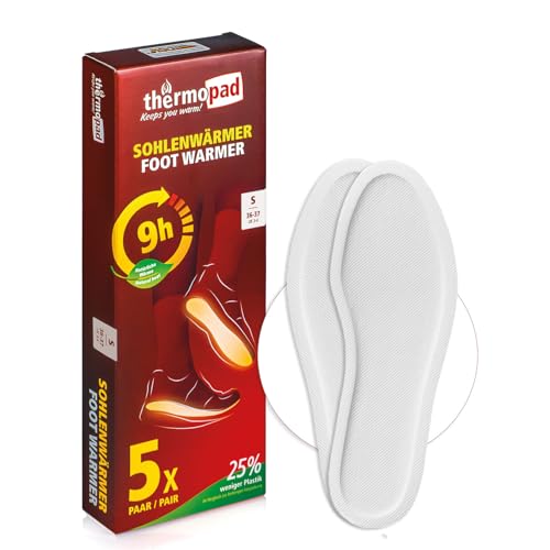 THERMOPAD Sohlenwärmer - DAS ORIGINAL: 5, 10 oder 30 Paar Wärmepads (erhältlich in 5 Größen) - Einlegesohle für 9 Stunden Wärme I Fußwärmer Pads I Extra warme Wärmesohle S für Schuhe & Skischuhe
