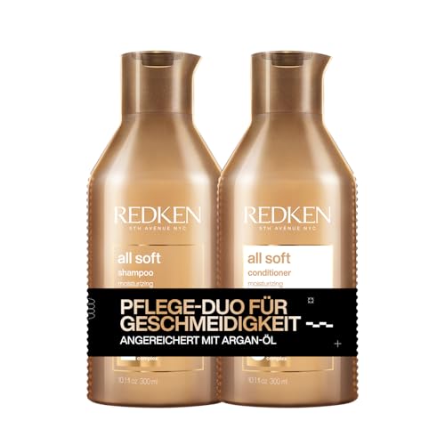 Redken | Pflegeset für trockenes und brüchiges Haar, Belebt und hydratisiert, Mit Omega-6 und Argan-Öl, All Soft Shampoo 300 ml & Conditioner 300 ml