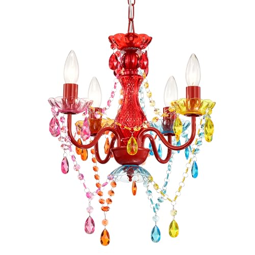 Alighting Moderner Kleiner Kristall-Kronleuchter in Bunt – 4-Flammige Pendelleuchte Ø 41 cm, Elegante Deckenlampe für Mädchen Kleine Räume, Schlafzimmer, Flur, Esszimmer