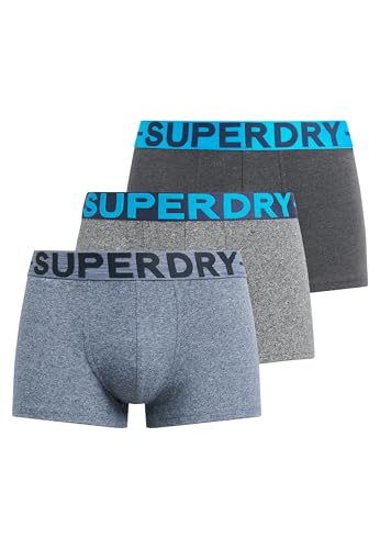 Superdry Herren Boxershorts im Dreierpack Rabenschwarz Meliert/Karstgrau Mega Gesprenkelt/Frisch Blau Gesprenkelt L