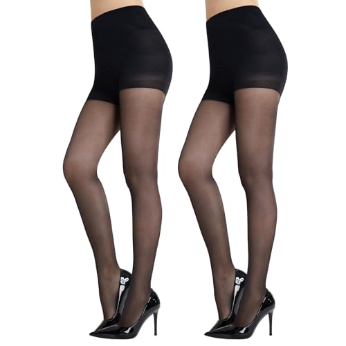 MANZI Damen Bauchweg Strumpfhosen 20D Transparente Shaping Strumpfhose Hohe Taille Figurformende Feinstrumpfhose Schwarz XL