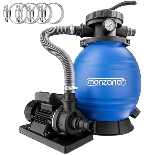MONZANA® Sandfilteranlage SF12K 10.200L/h bis 35.000L Pool Selbstansaugend 400 Watt 2in1 Adapter Ø32-38mm 7Wege Ventil Sandfilterpumpe Poolfilter