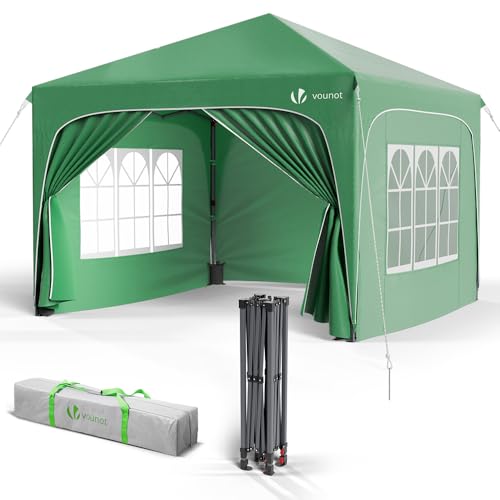 VOUNOT® Pavillon 3x3m mit 4 Seitenteilen & 4 Sandsäcke, Pop Up Faltpavillon, Wasserdicht, Faltbar Gartenzelt Partyzelt, inkl. Tasche, Grün