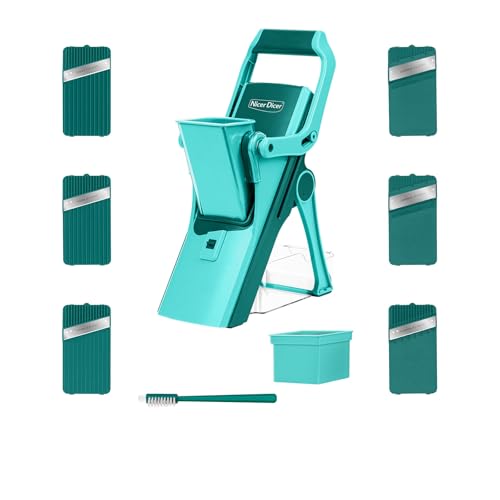 Genius Gemüseschneider Nicer Dicer Mando 12tlg., Gemüsehobel, Gemüse Schneider, Gurkenhobel, Mandoline Vegetable Chopper mit 6 austauschbaren Klingen, Küchenhobel für Scheiben Julienne Streifen