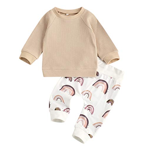 Geagodelia Baby Kleidung Jungen Sweatshirts Langarm Oberteile Hose Baby Neugeborenen Set Outfit Babykleidung Set (Beige, 0-6 Monate)