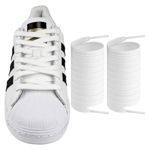 Endoto Schnürsenkel für Adidas Superstars Grand Court Sneaker Schuhe, Flache Breite Ersatz Schuhbänder Shoelaces Laces (Weiß, Größe: 55 Zoll)