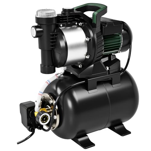 LANCHEZ Hauswasserwerk 5000 l/h Fördermenge, 1300 W Motor, 50 m Förderhöhe, Edelstahl, Pumpe zur Hauswasserversorgung mit 19L Tank Manometer, Mit Filter, Wasseranschluss und Ablass