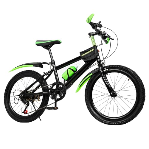 MIIWWOWO Fahrräder für Kinder im Alter von 9-12 Jahren 20 Zoll Kinder Mountainbike 7-Gang Kinderfahrrad Fahrrad mit Schutzblechen Federgabel Carbonstahl Höhenverstellbar (Grün)